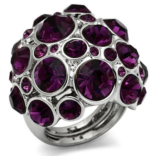 Brass Silver Purple Crystal Bubble Bezel Dome Cocktail Ring