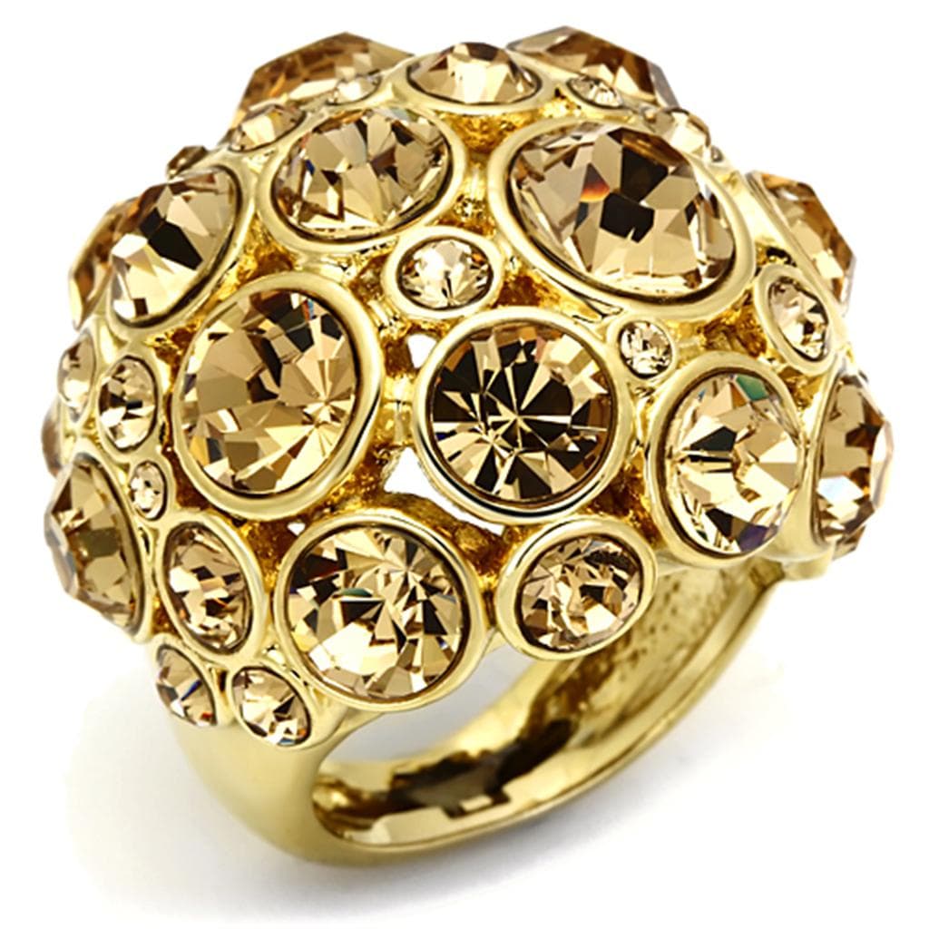 Brass Gold Champagne Crystal Bezel Bubble Dome Cocktail Ring