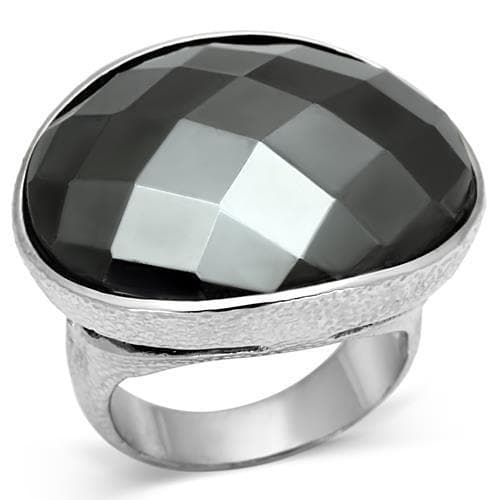 Brass Silver Grey Hematite Faceted Oval Dome Cocktail Ring