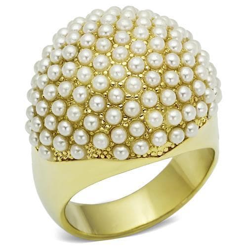 Brass Gold Pearl Cluster Dome Cocktail Ring