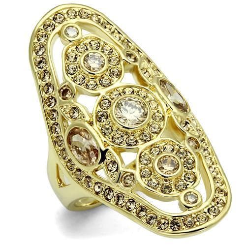 Brass Gold Champagne Crystal Bezel Openwork Shield Cocktail Ring