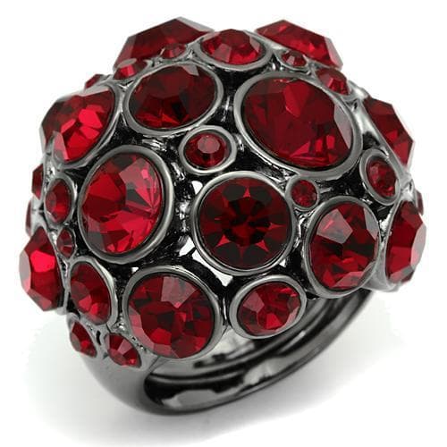 Brass Gunmetal Red Crystal Bezel Cluster Dome Cocktail Ring