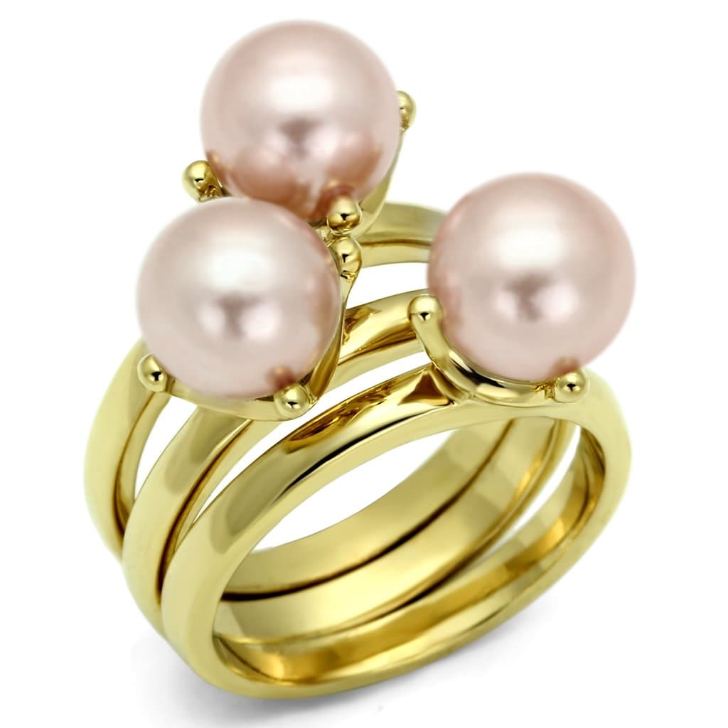 Brass Gold Pink Pearl Double Bypass Cocktail Ring