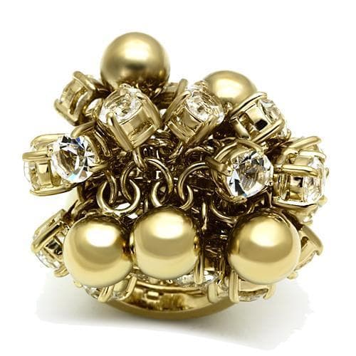 Brass Gold Pearl Crystal Cluster Ball Cocktail Ring