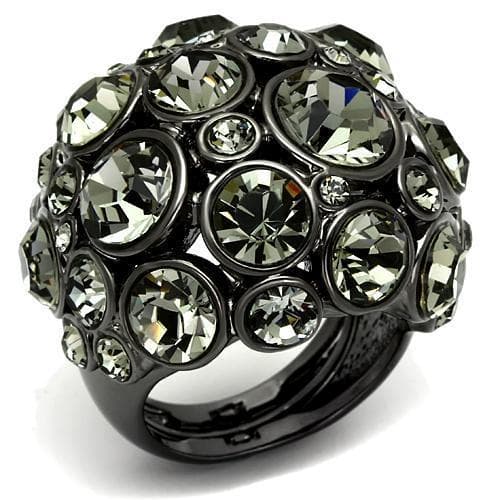 Brass Gunmetal Grey Crystal Bezel Bubble Dome Cocktail Ring