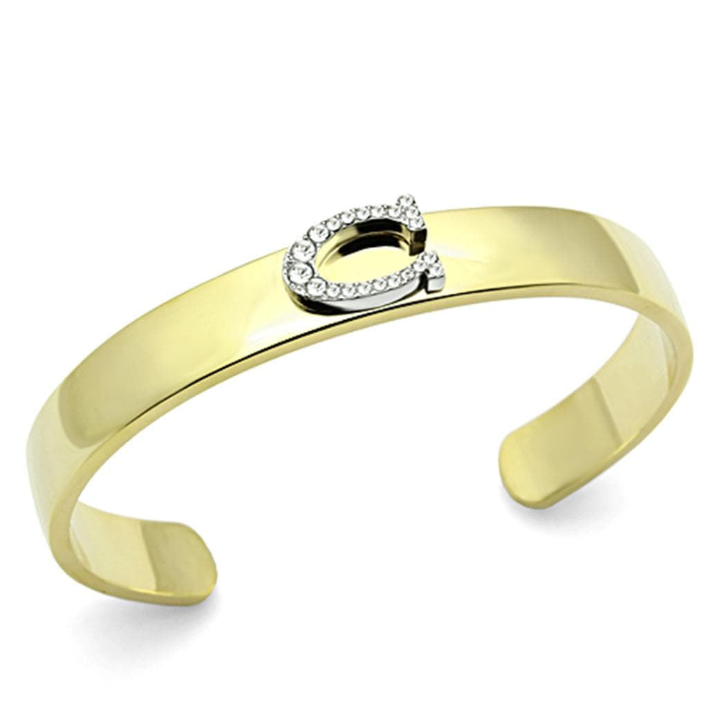 Brass Gold CZ Initial Letter C Open Cuff Bracelet