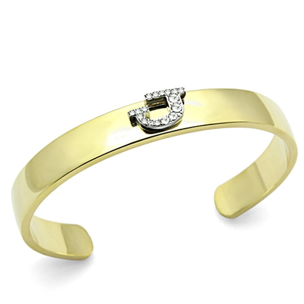 Brass Gold CZ Initial Letter J Open Cuff Bracelet