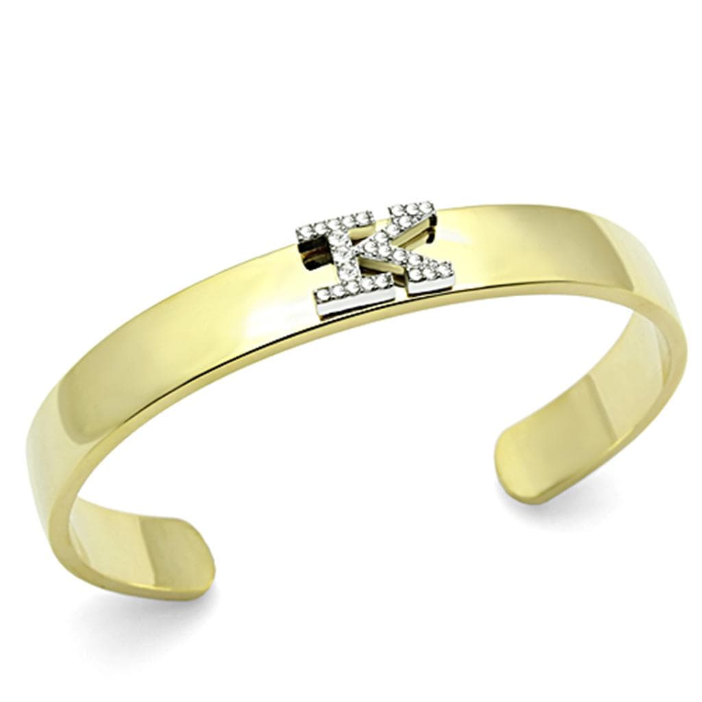 Brass Gold CZ Initial Letter K Open Cuff Bracelet