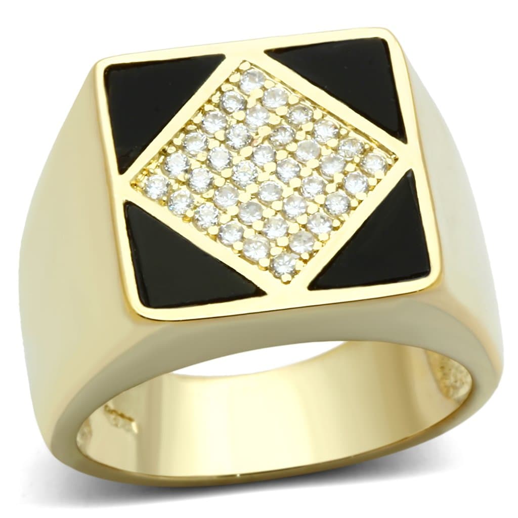 Brass Gold Black Onyx CZ Diamond Pave Signet Ring