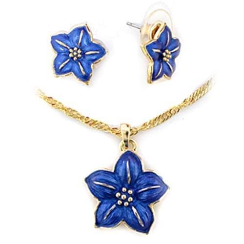 Brass Gold Blue Enamel Flower Stud Earring Pendant Earrings