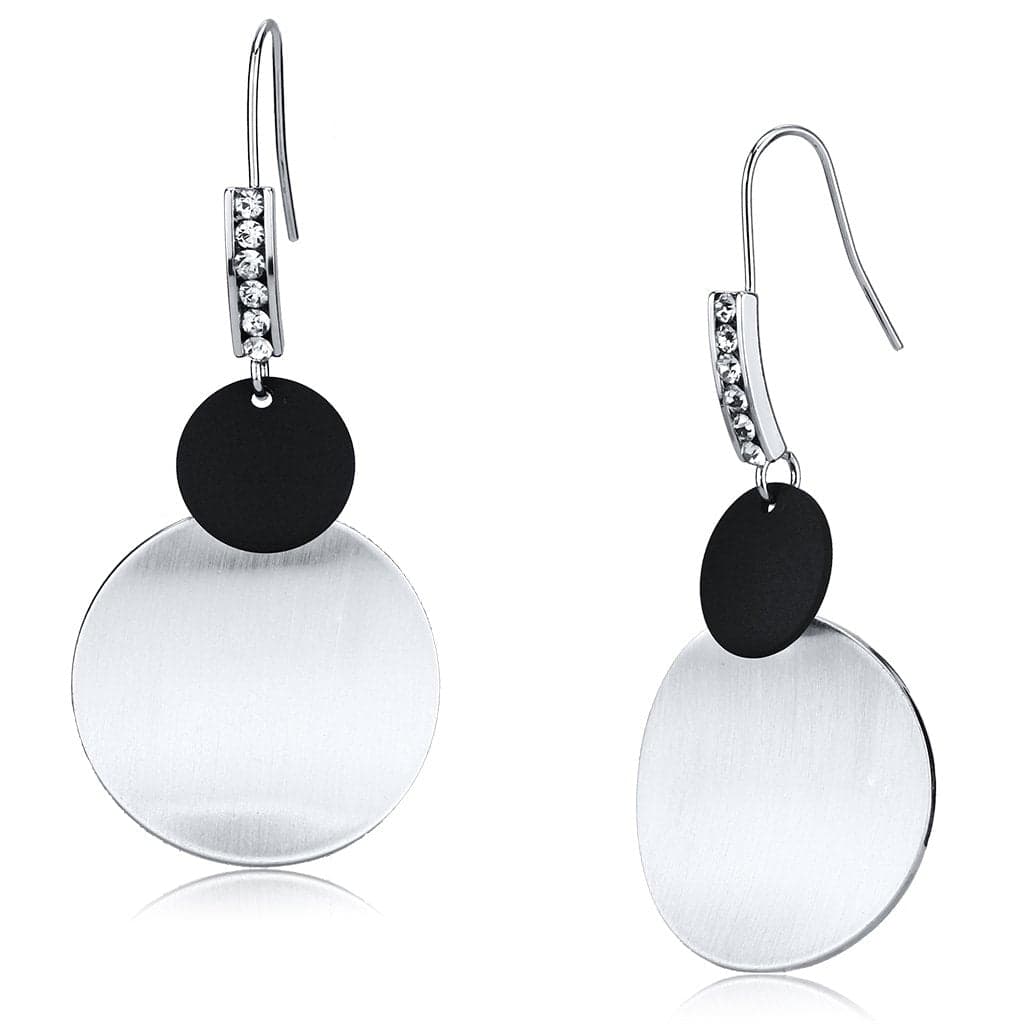 Iron Silver Black CZ Pave Disc Double Circle Drop Earrings