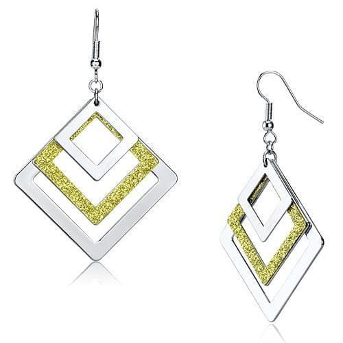 Iron Two Tone Silver Gold Glitter Diamond Square Nested Earrings