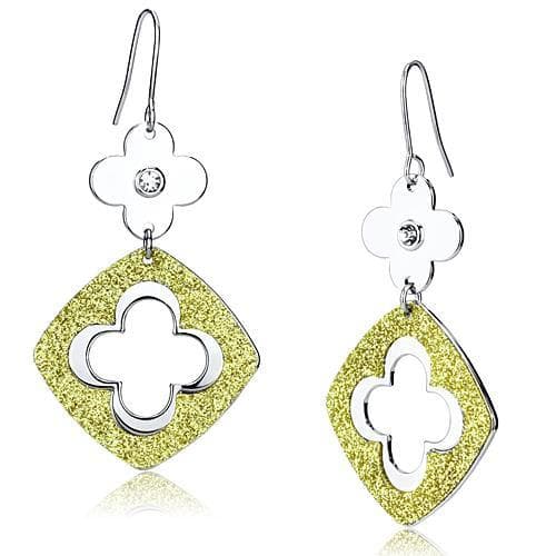 Iron Two Tone Silver Gold Glitter Quatrefoil Diamond Earrings
