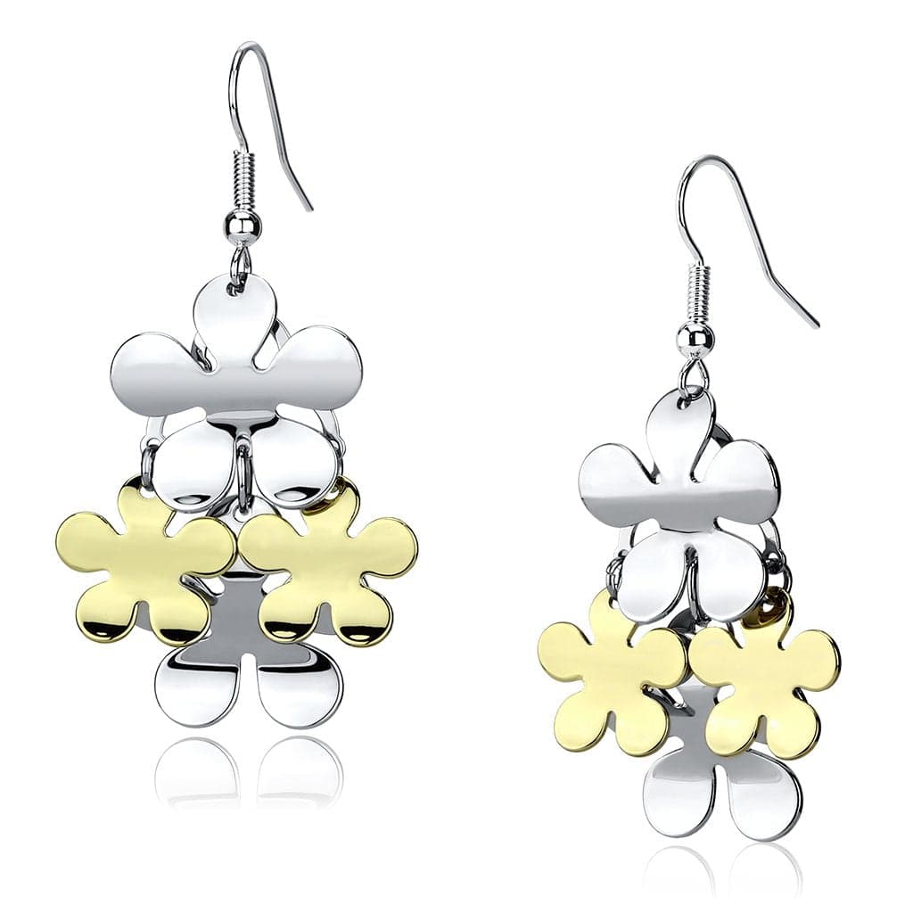 Iron Two Tone Silver Gold Flower Cluster Dangle Drop Earrings