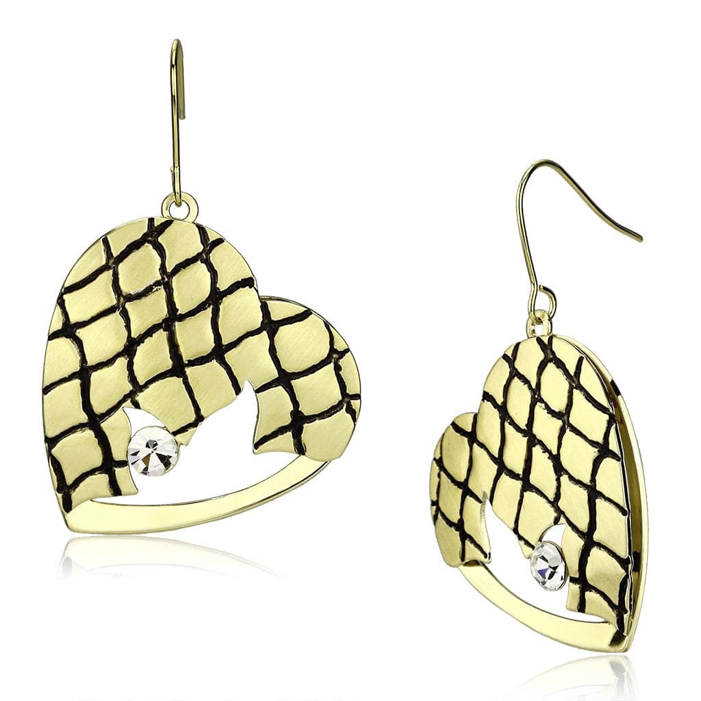 Iron Gold Black Crosshatch Grid Heart CZ Drop Ring