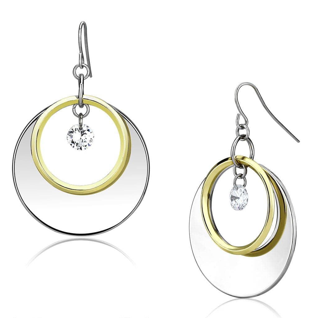 Iron Two Tone Gold Silver Nested Circle Hoop CZ Drop Earrings