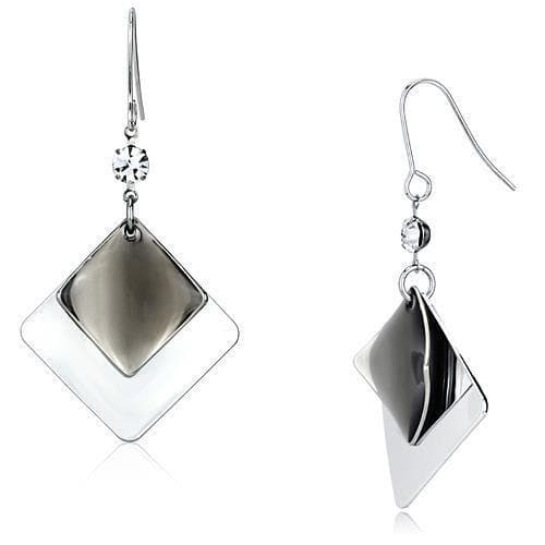 Iron Silver Polished Diamond Square Geometric Drop Earrings