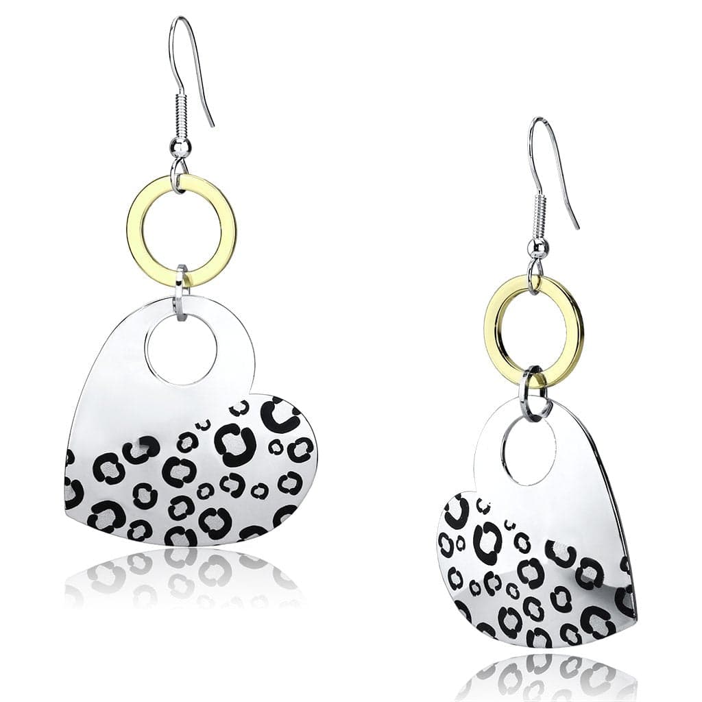 Iron Silver Leopard Print Heart Circle Ring Drop Earrings