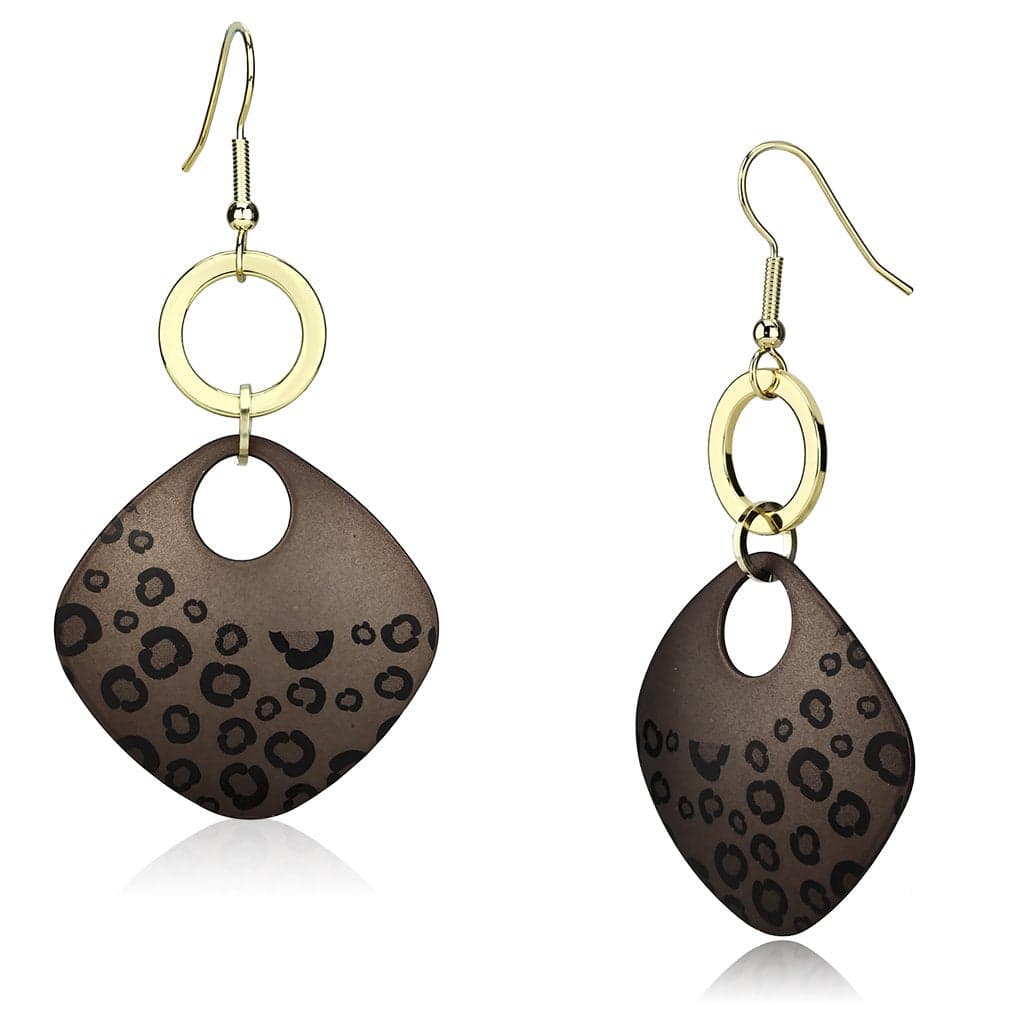 Iron Gold Brown Leopard Print Diamond Square Ring Drop Earrings