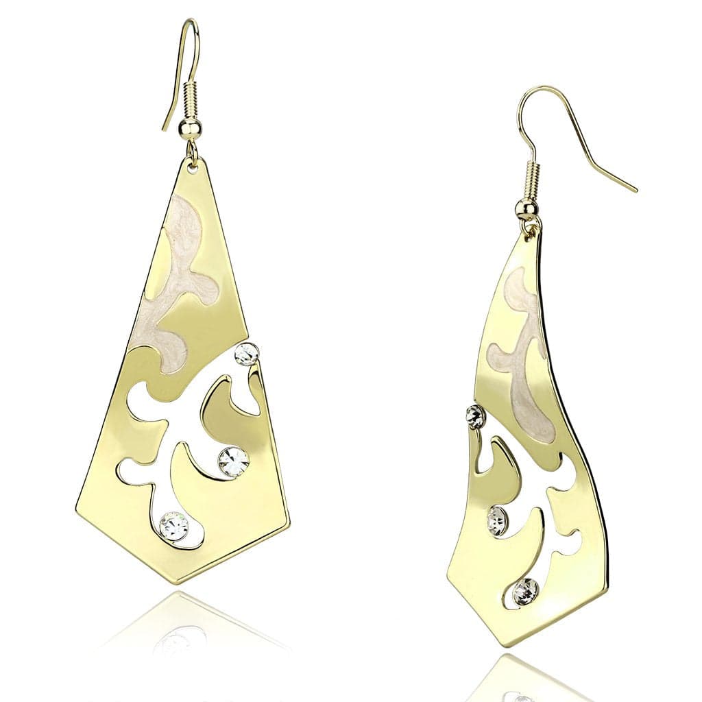Iron Gold Filigree Scroll Kite CZ Drop Earrings