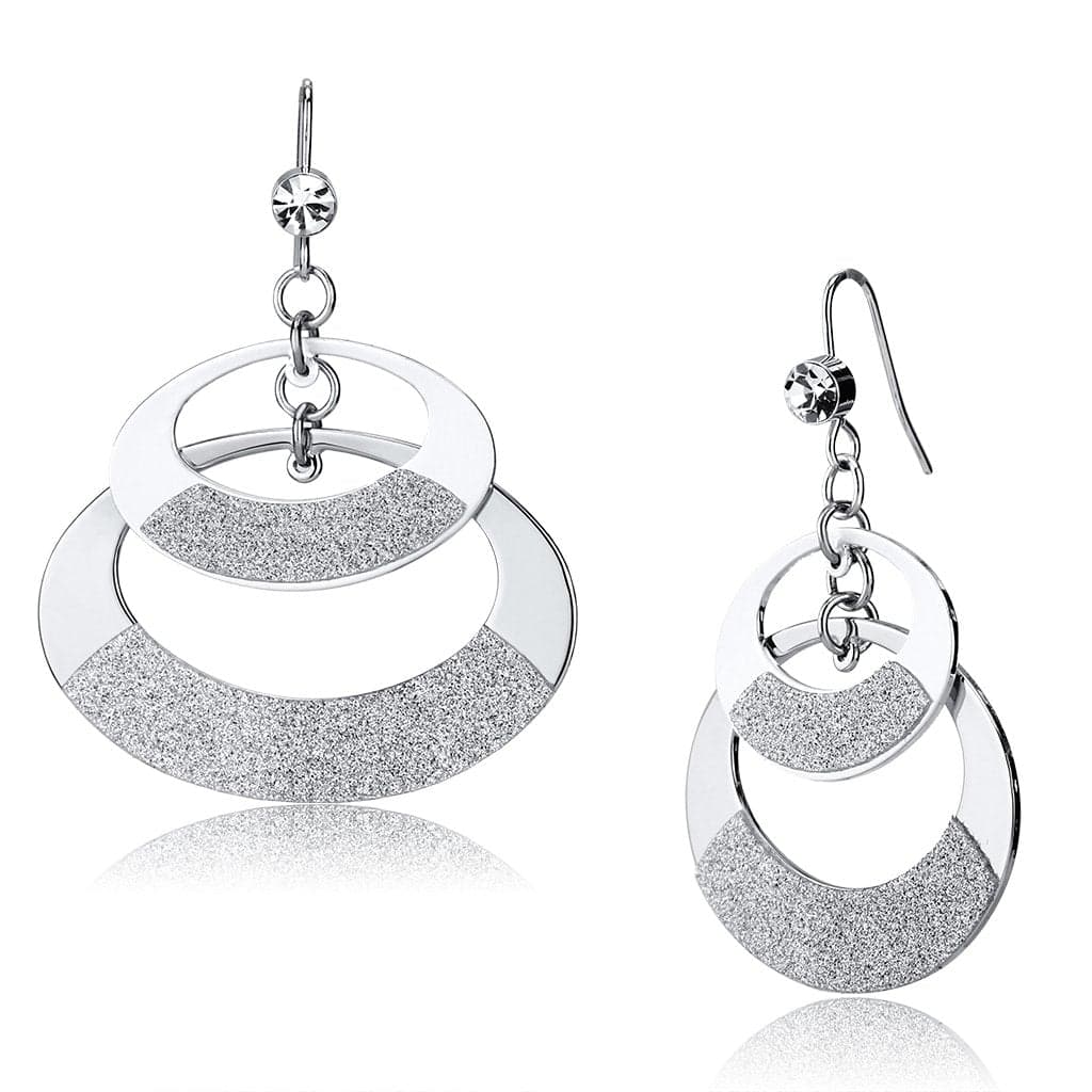 Iron Silver Glitter Nested Crescent Double Hoop Drop Earrings