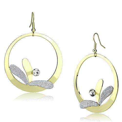 Iron Gold Glitter Abstract Petal Leaf CZ Oval Drop Earrings