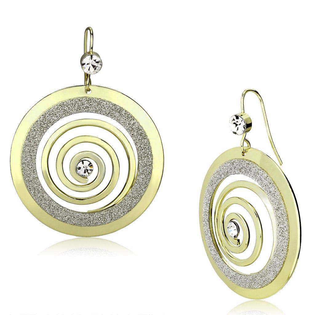 Iron Gold Glitter Spiral Concentric Circle CZ Drop Ring