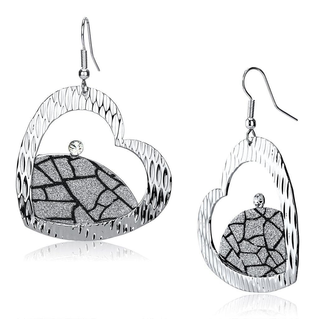 Iron Silver Glitter Mosaic Crackle Heart Swan Drop Earrings