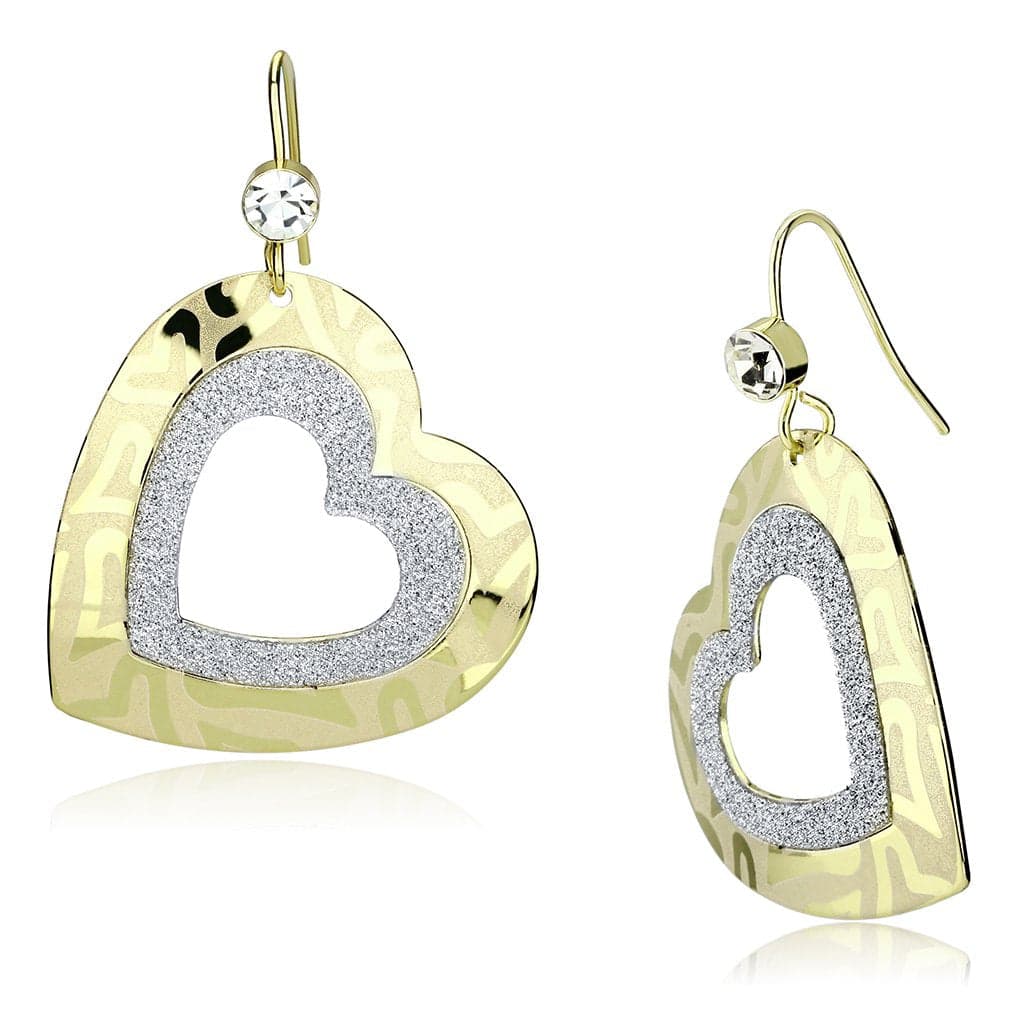 Iron Gold Glitter Abstract Heart Cutout CZ Drop Earrings