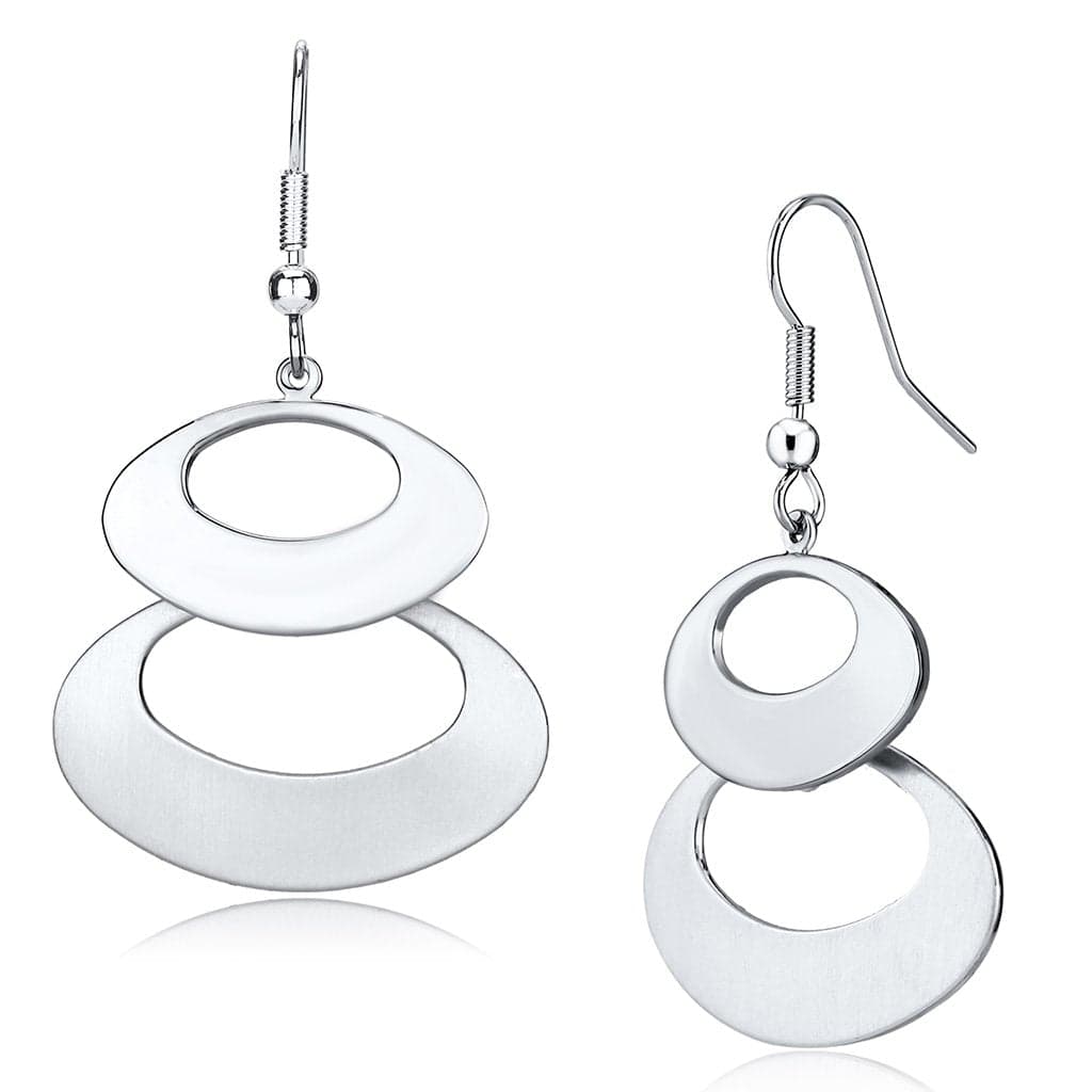Iron Silver Polished Double Oval Link Drop Earrings