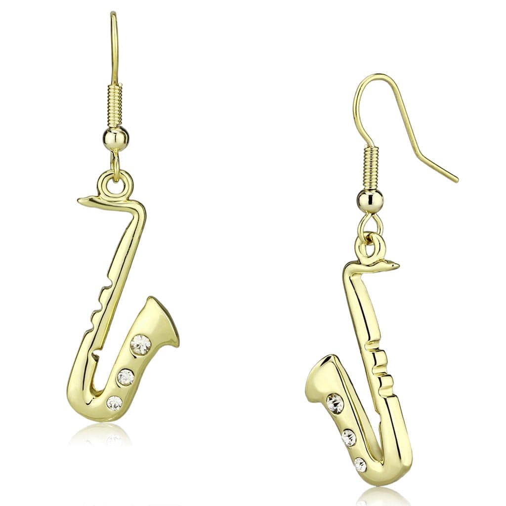 Iron Gold CZ Saxophone Musical Instrument Drop Earrings