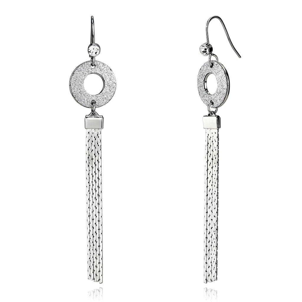 Iron Silver Glitter Circle Chain Tassel Drop Earrings