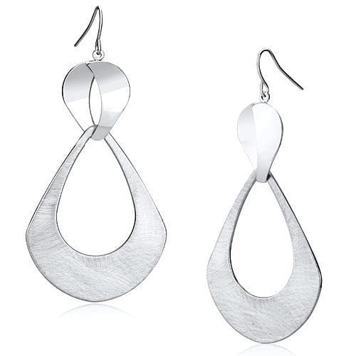 Iron Silver Brushed Satin Infinity Figure Eight Drop Earrings