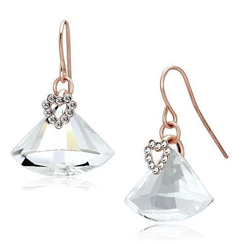 Iron Rose Gold Clear Crystal Diamond Heart CZ Drop Earrings