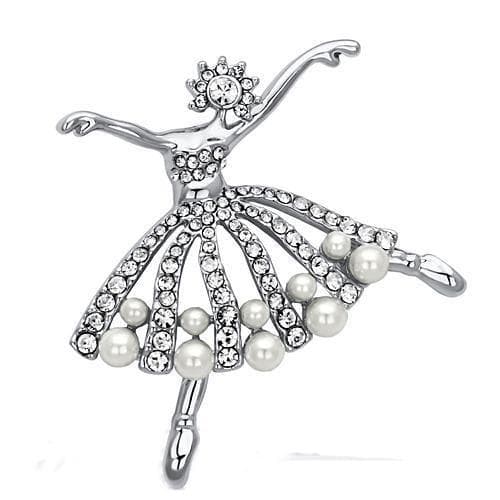Brass Silver Pearl Crystal Ballerina Dancer Tutu Brooch