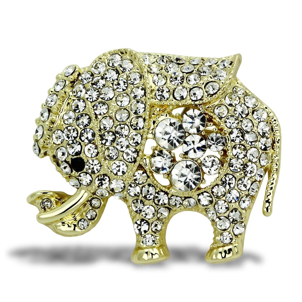 Brass Gold Crystal Pave Elephant Brooch | The Stainless Jewelry