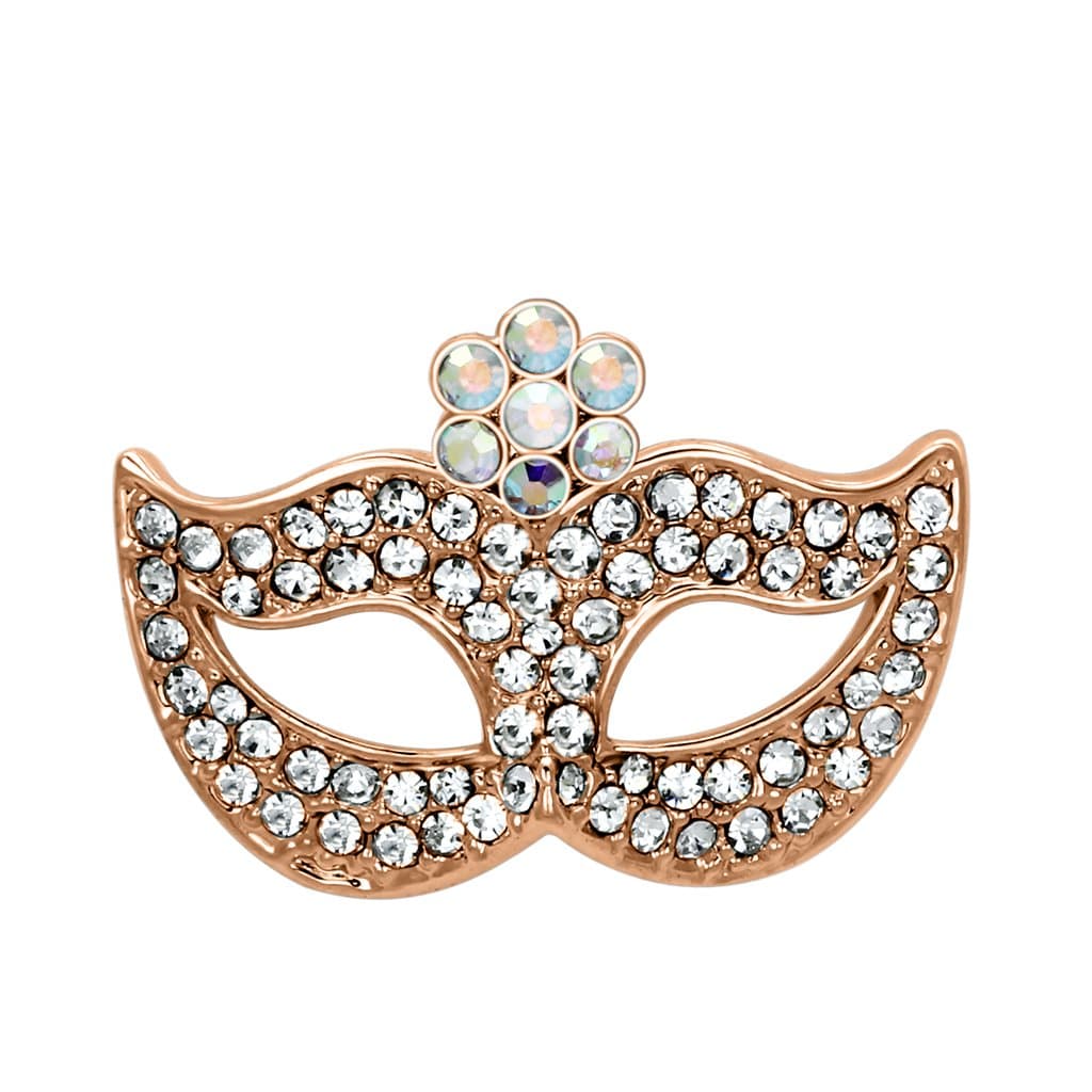 Brass Rose Gold Aurora Borealis CZ Masquerade Mask Brooch