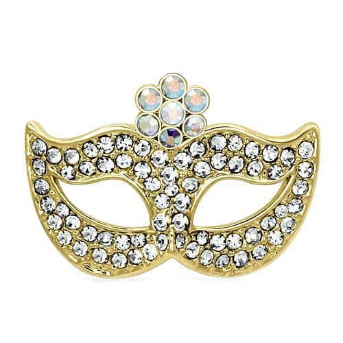 Brass Gold Aurora Borealis CZ Masquerade Mask Brooch