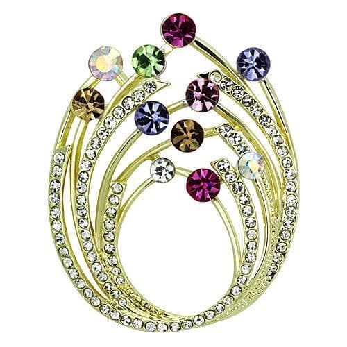 Brass Gold Multi Color Crystal Peacock Oval Swirl Brooch