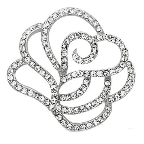 Brass Silver CZ Pave Open Rose Flower Ring