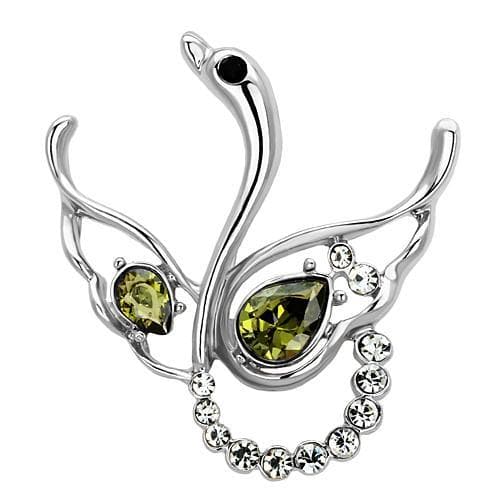 Brass Silver Green CZ Pave Double Swan Heart Ring