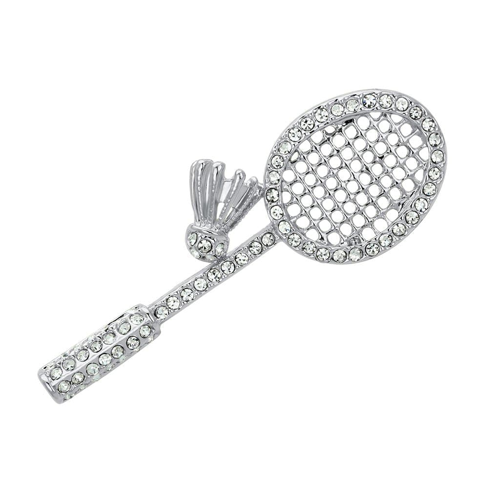 Brass Silver CZ Pave Tennis Racket Brooch | The Stainless Jewelry