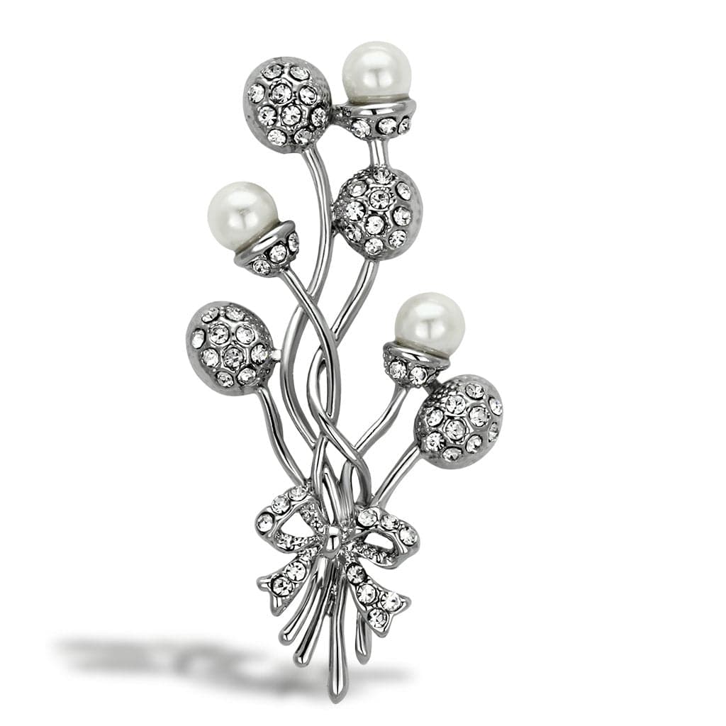 Brass Silver Pearl CZ Pave Flower Vine Bouquet Brooch