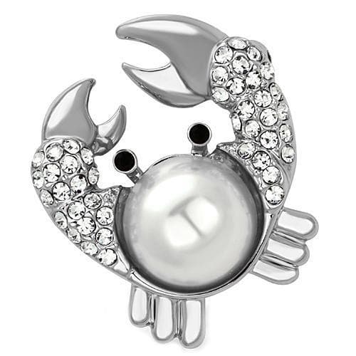Brass Silver Pearl Crystal Pave Crab Brooch
