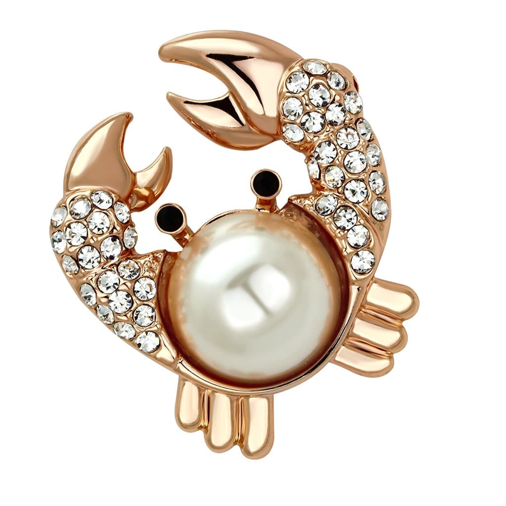 Brass Rose Gold Pearl Crystal Pave Crab Brooch