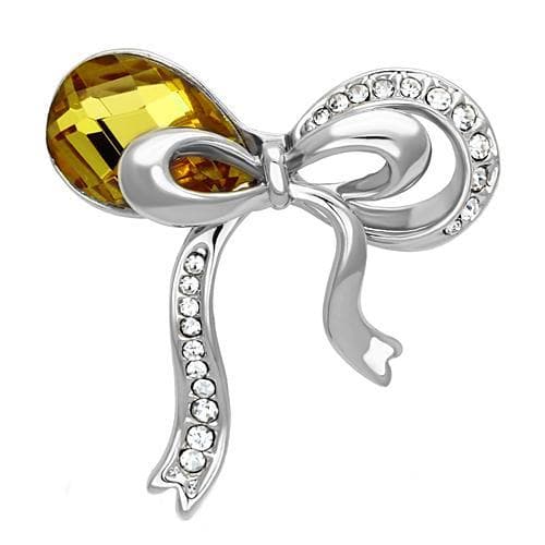 Brass Silver Topaz Crystal CZ Ribbon Bow Brooch