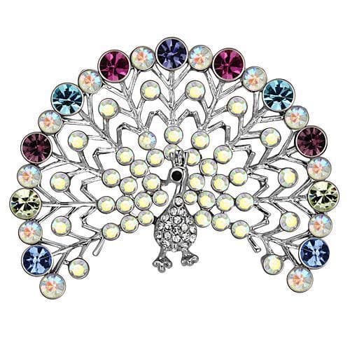 Brass Silver Multi Color Aurora Borealis Crystal Peacock Fan Ring