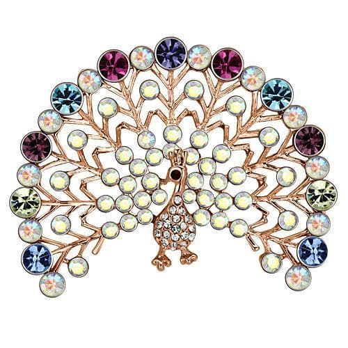 Brass Rose Gold Multi Color Aurora Borealis Crystal Brooch