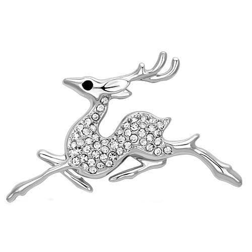 Brass Silver Polished Leaping Deer Reindeer Brooch