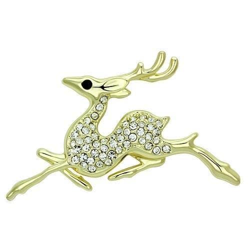 Brass Gold Polished Leaping Deer Reindeer Brooch